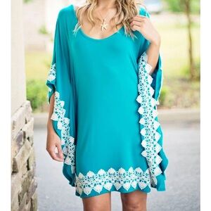 Tarah Kaftan Dress with White Lace Trim